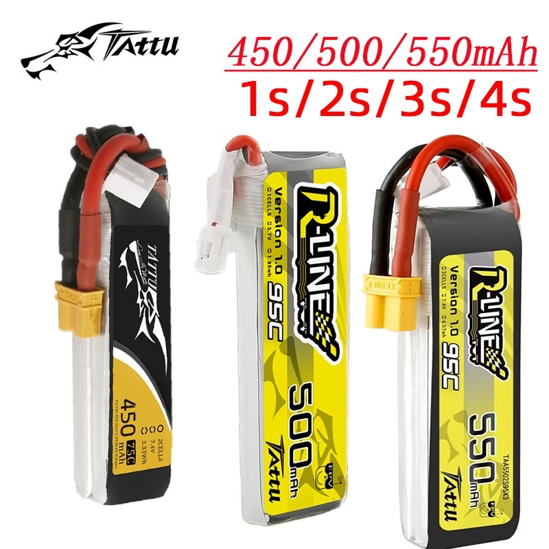 Rc Helicopter Parts - Tattu-ドローン用バッテリー,rcヘリコプター用,fpvレーシング部品,450 mah,500 mah,550mah,75 c,95c,3.7 v,3.8, 7.4,